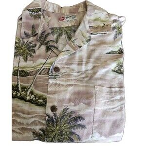 Vtg Hilo Hattie Men Palm Trees Hawaiian Shirt Short Sleeve Made in Hawaii Sz. XL